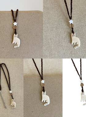 珍珠母贝新款立体毛绒小猫项链