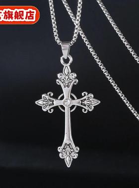 简约复古菱形项链十字架吊坠项饰韩版酷气质冷淡风十字架项链