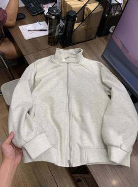 美式复古运立领夹女秋冬潮牌设计感克侣外套灰色休COL闲动开衫卫