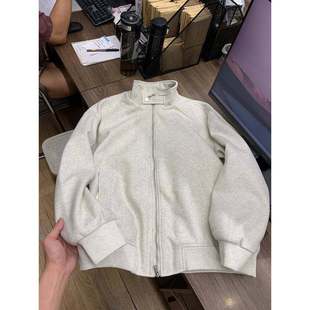 美式 卫 复古运立领夹女秋冬潮牌设计感克侣外套灰色休COL闲动开衫