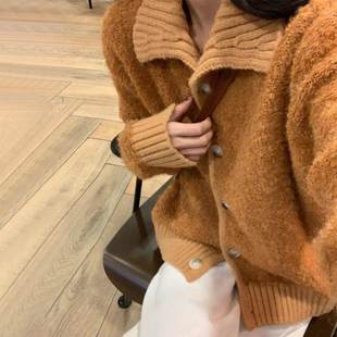 慵懒橘色古毛衣外套女冬秋2025新款 复CAM466 深秋初冬针穿搭织开衫