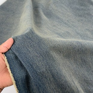 做旧感废色丹宁 有质感 重工多道砂洗炒色M磨白洗竹节牛仔布料面