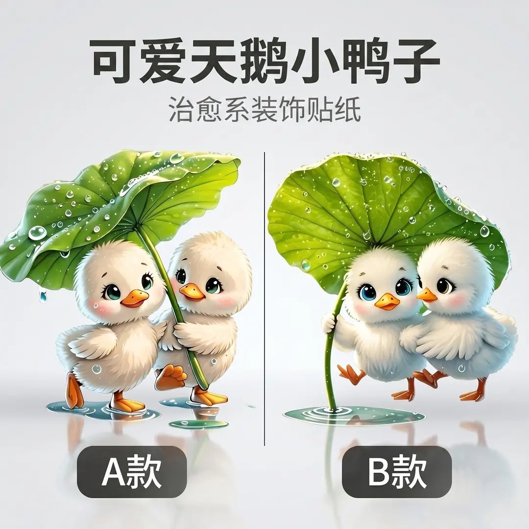可爱系天鹅小鸭子自粘贴纸防水装饰卧室客厅冰箱洗衣机马桶贴纸YL