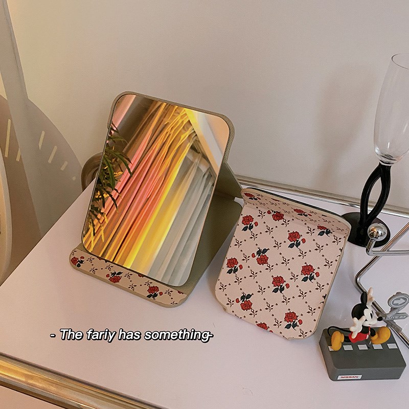 复古折叠化妆镜宿舍学生r随身便携大号办公室桌面台式小梳妆台镜