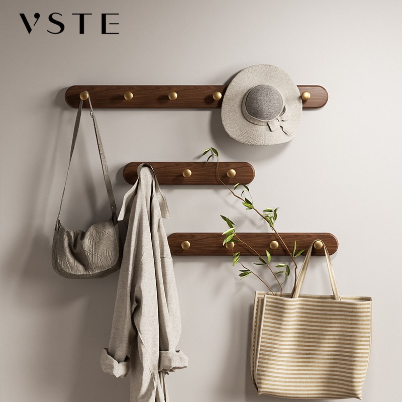 胡桃木挂钩免打孔强力承重黏胶门后挂衣钩壁挂墙上U化妆室浴室黏