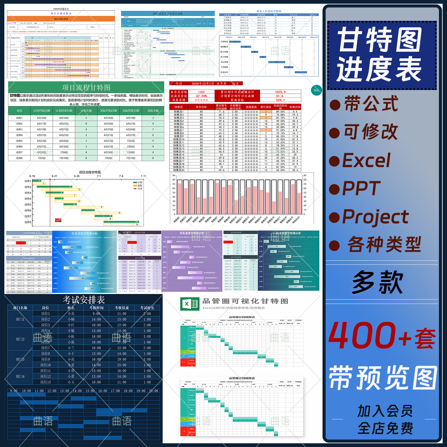 项目进度甘特图excel制作模版日程表project施工计划横道图PPT