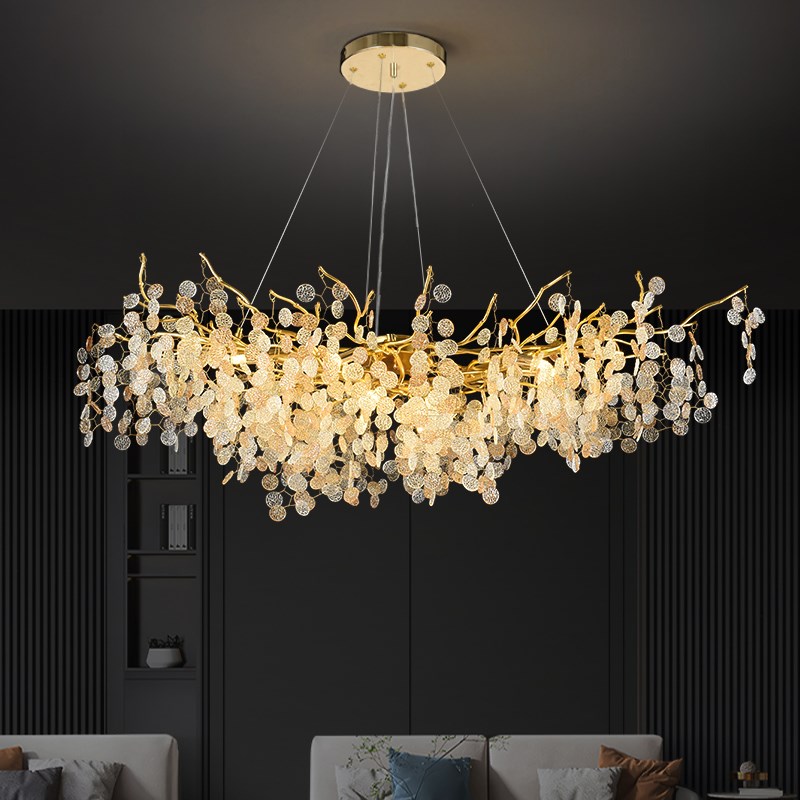 法式客厅吊灯水h晶灯现代轻奢别墅树枝简约个性创意北欧餐厅卧室
