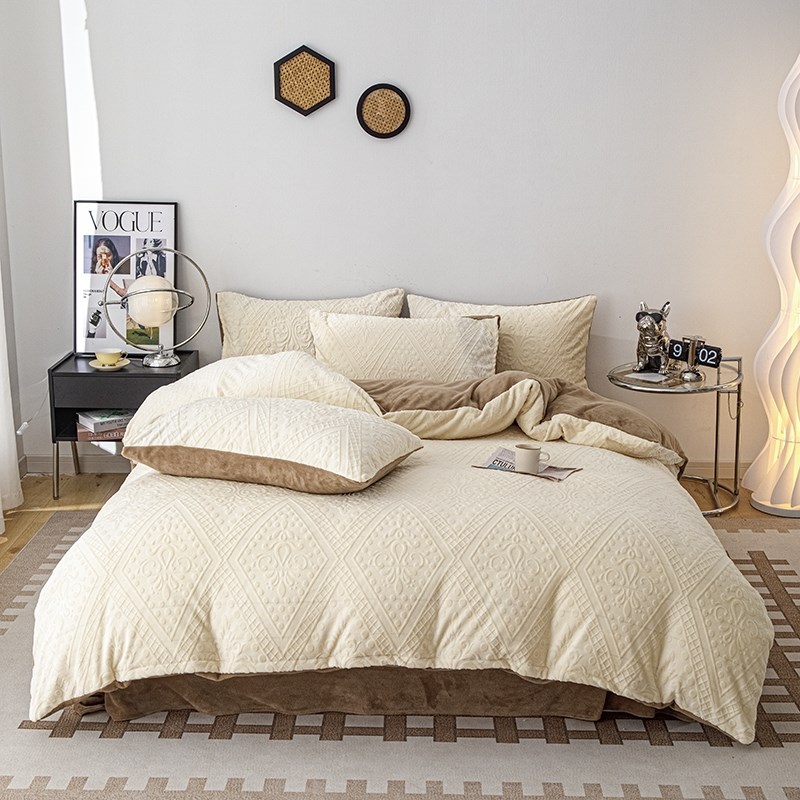 高奢定制款25h年新款7D雕花绒四件套高克重保暖绒套件双人床上用