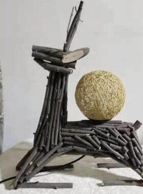 田园茶室摆件树枝民宿台灯一路攀登创意个性宾馆客厅禅意木质家居