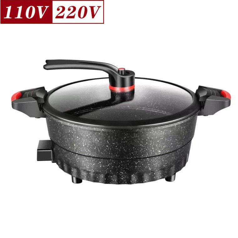 110V欧规多功能家用电煮低压力电子压微锅麦饭石不粘炒蒸煎炖火锅