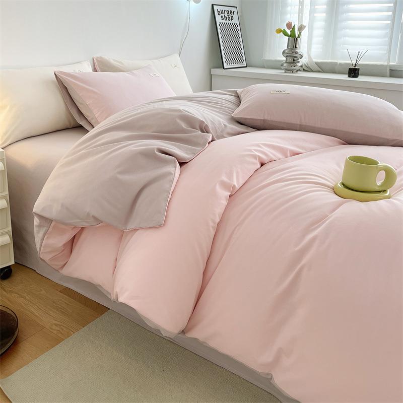 简约水洗棉四件套棉全棉纯色床单被罩南通纯棉被套床上三件套