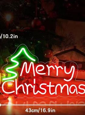 现货5V霓虹灯装饰圣诞快乐字母氛围灯merryChristmas定制