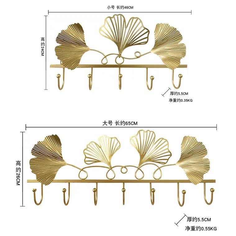 美式工业风铁艺挂钩银杏叶墙壁挂件装饰品创意家居墙上收纳挂件