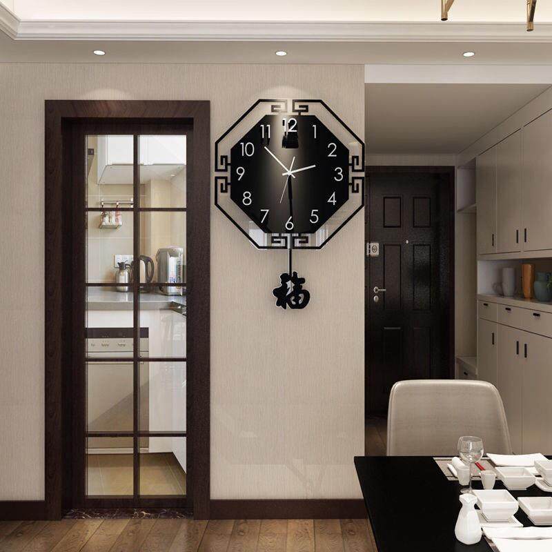 新中式福字钟表家用客厅卧室装饰挂墙时钟创意简约时尚静音挂钟
