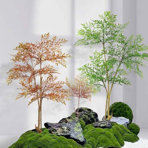 北欧仿真盆栽仿生绿植火焰南天竹落地装饰摆件假树仿真绿植南天竹
