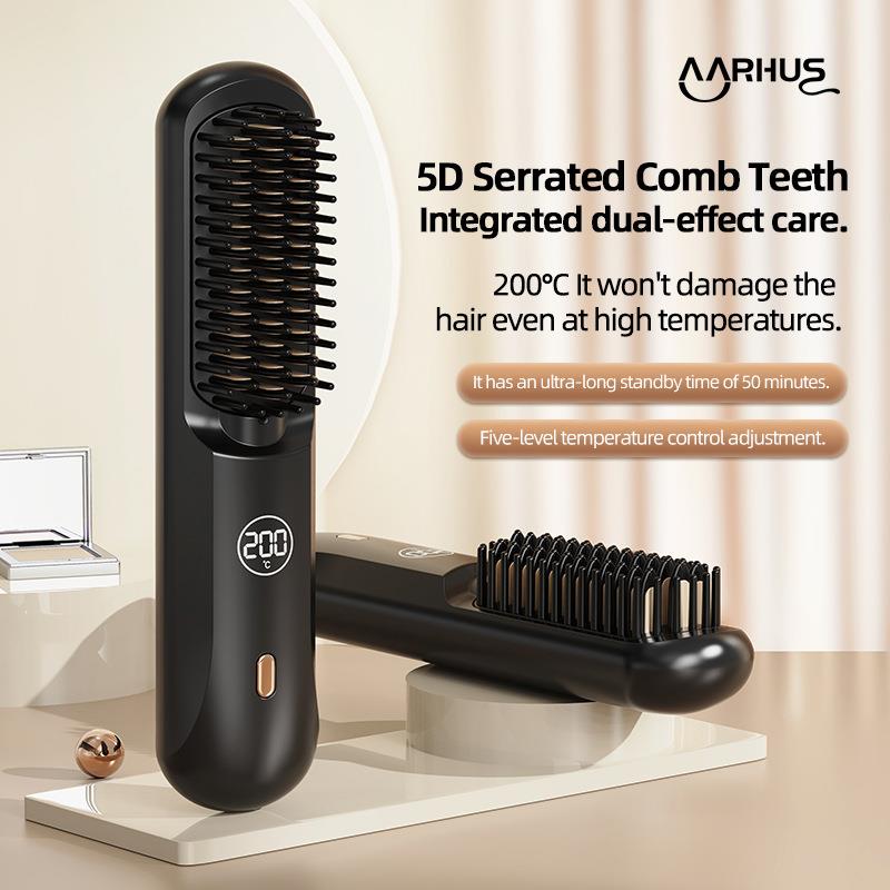 AARHUS无线充电直发梳直卷两用便携梳子