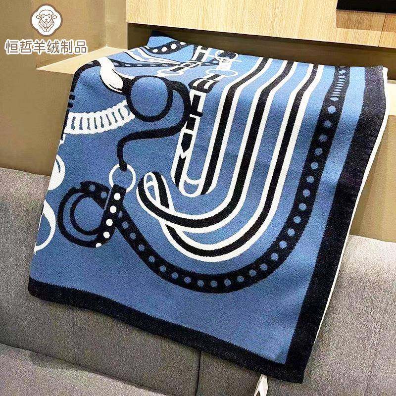 新款沙发保暖羊绒毯系列提花编织羊毛和山羊绒混纺毛毯