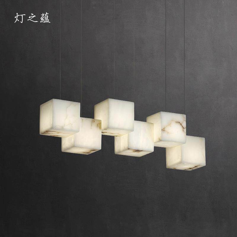 餐厅云石吊灯长方形设计师茶桌现代新中式简约吧台书房茶室全铜灯