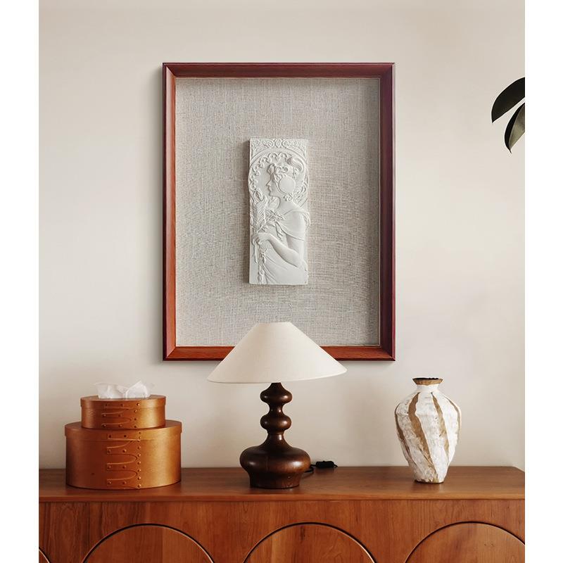 穆夏中古浮雕实物立体手工装裱挂画法式复古实木小众艺术感装饰画