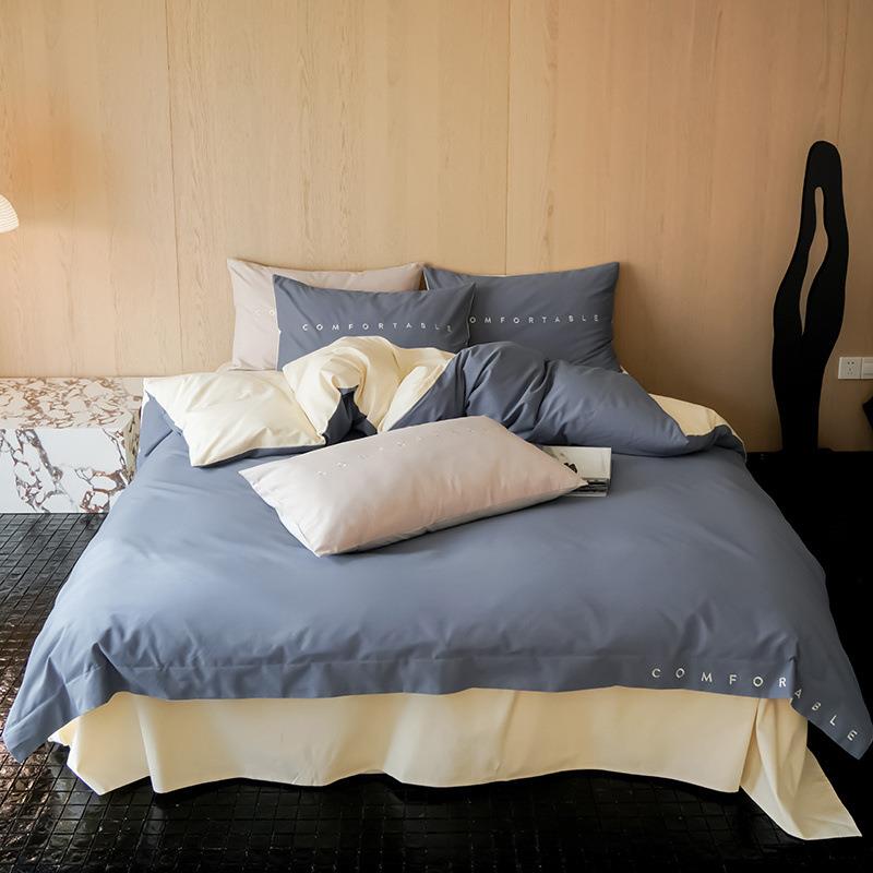 A类100支高端纯棉磨毛四件套冬季刺绣加厚床单被套全棉匹马棉床品