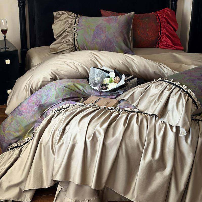 法式复古风100S长绒棉四件套全棉高端数码印花纯棉被套床上用品