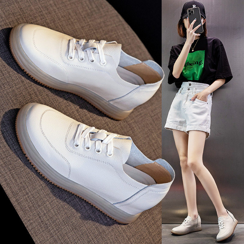 头层牛皮内增高小白鞋女夏2026新款季百搭休闲牛筋底软底坡跟单鞋