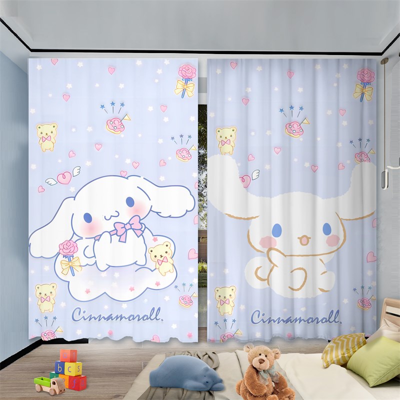 儿童房窗帘遮光i2024新款挂钩玉桂狗卡通图案女孩卧室公主风遮阳