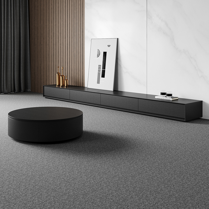 现代简约黑色实木落地电视柜客厅极简电视柜茶几组合W高级感电视