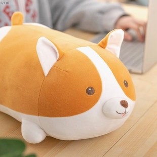 柯基玩偶真 柯基公仔玩偶可爱毛绒玩具床上软抱