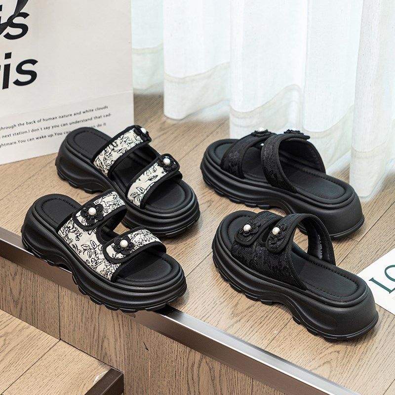 时尚复古风拖鞋女夏外穿沙滩拖鞋2024夏季新款厚底中跟凉拖女国风,女鞋,一字拖,淘宝优惠券,粉丝福利购,淘宝优惠卷