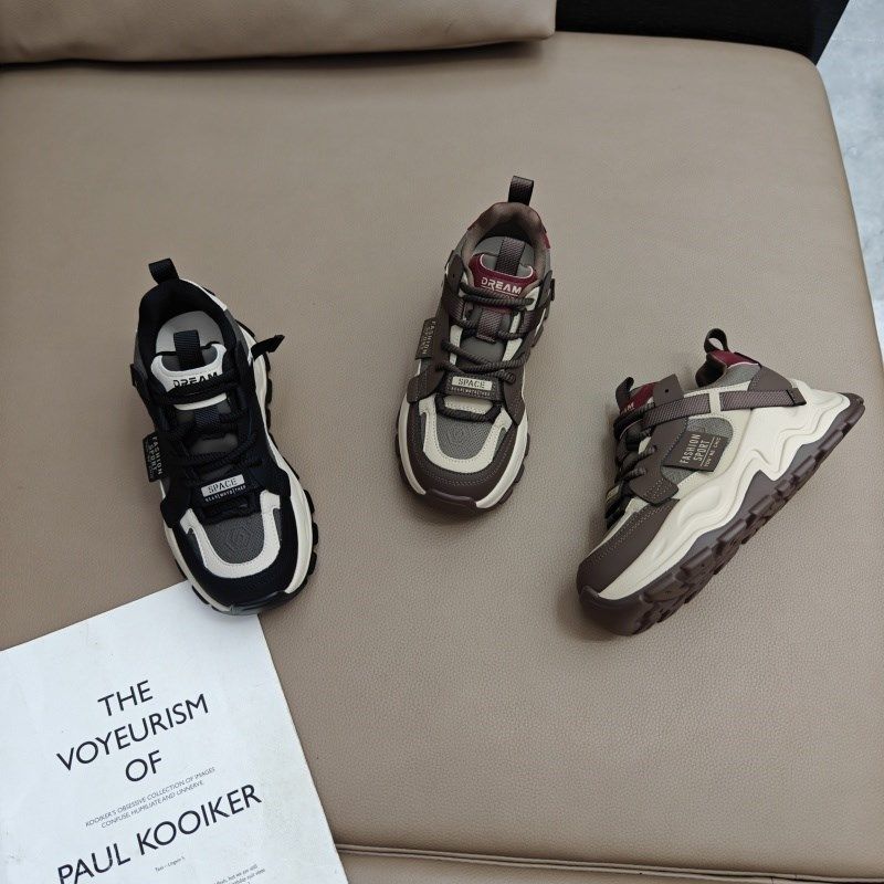 真皮厚底老爹鞋女2025爆款拼色网红超火小个子百搭系带休闲运动鞋,女鞋,老爹鞋,淘宝优惠券,粉丝福利购,淘宝优惠卷