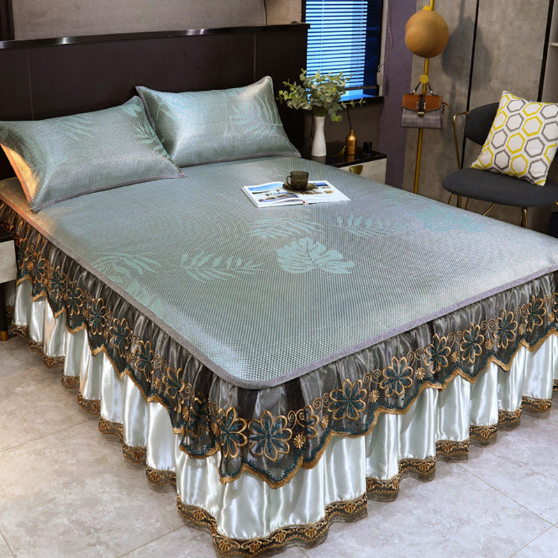 冰丝床裙凉席三件套1.8m藤席水洗空调席子夏季可折叠拆卸家用草席,床上用品,冰丝席,淘宝优惠券,粉丝福利购,淘宝优惠卷