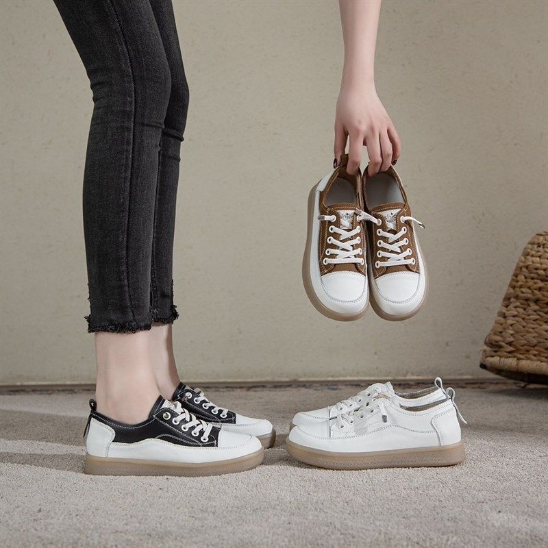 套脚软底单鞋女头层牛皮2024春秋松紧带一脚蹬时尚休闲平底小白鞋,女鞋,深口单鞋,淘宝优惠券,粉丝福利购,淘宝优惠卷