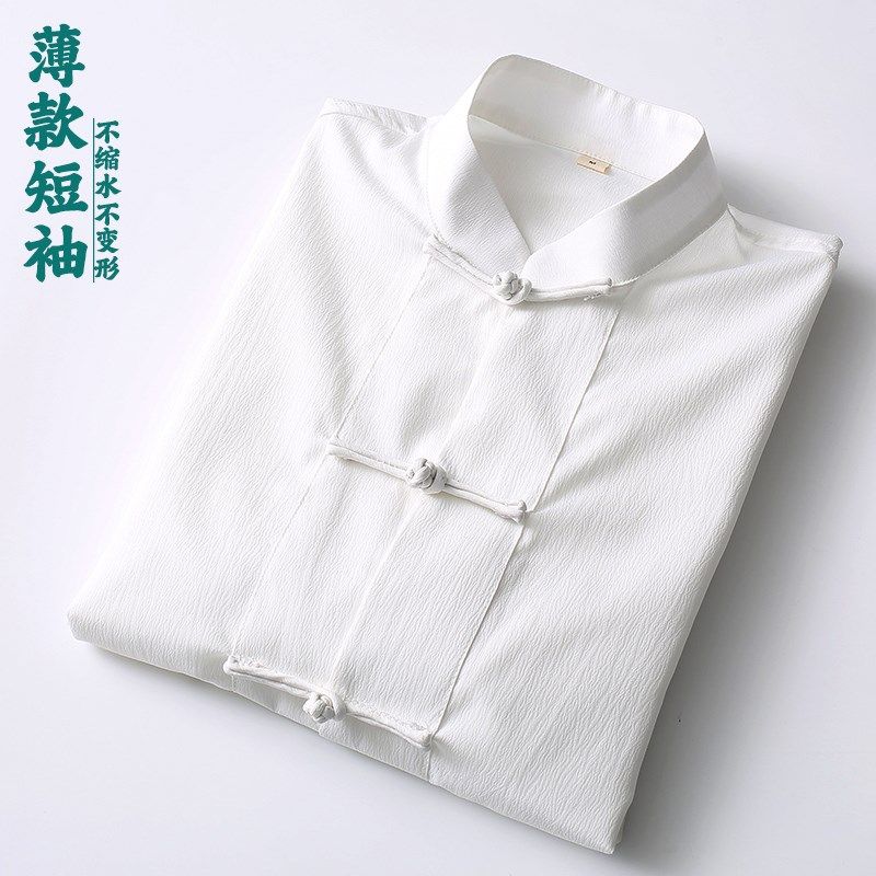 中式唐装男款中老年夏季薄款短袖中国风男装复古盘扣夏装半袖衬衫