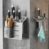 304不锈钢厨房刀架置物架壁挂式 免打孔放菜刀具收纳架子简易挂墙