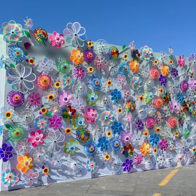 夏日户外装饰彩色旋转风车背景墙商场I景区夏天造景布置美陈道具