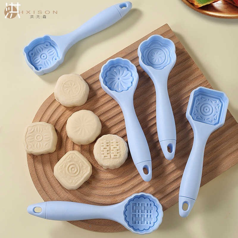 月饼模具 月饼j压模5件套中秋冰皮月饼模手压式绿豆糕点心模印花