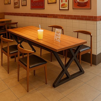 简易快餐桌椅餐饮商用饭店餐桌长方形桌椅早餐店R小吃店餐桌椅组