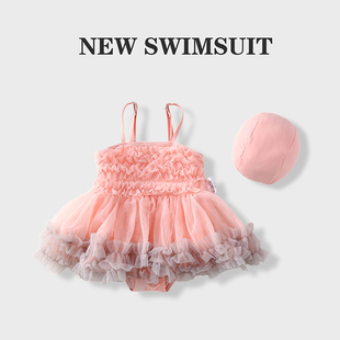 儿童泳衣女宝宝公主纱裙连体游泳衣女童洋气速干泳装 6岁女孩新