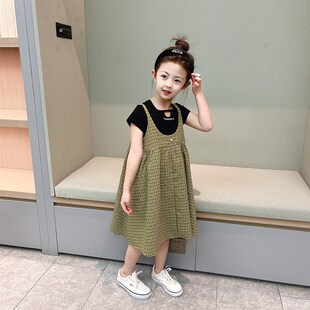 洋气时髦3-8岁女童夏装新款夏季背带裙套装女孩夏天吊带裙2件套
