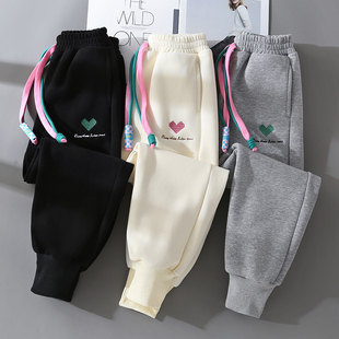 女童秋冬加绒裤子2023新款洋派外穿儿童卫裤春秋小女孩休闲运动裤
