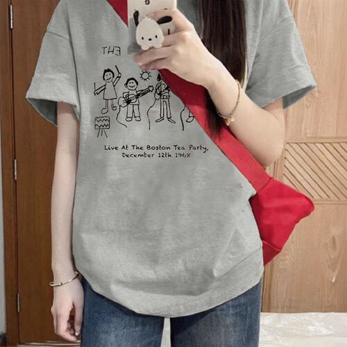 纯棉灰色正肩短袖t恤女2025新款夏季美式宽松半袖设计感小众上衣