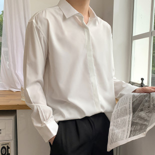 垂感衬衫男高级感长袖打底百搭内穿内搭坠感西装衬衣韩版潮流帅气