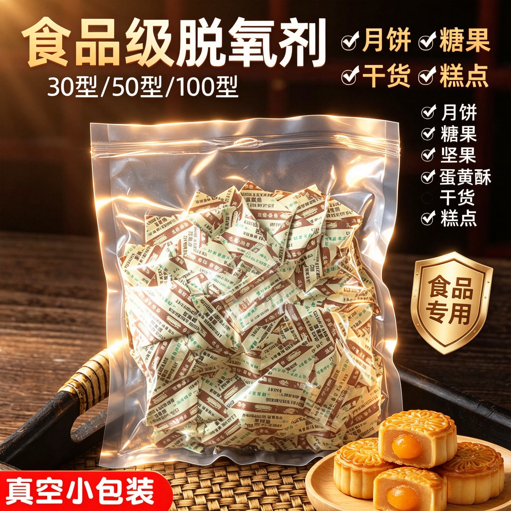 脱氧剂防腐食品级保鲜卡专用抗氧化月饼干小包装袋30型50防潮干燥