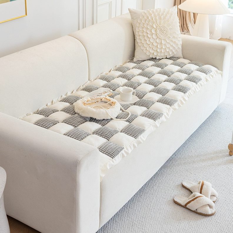 简约加厚格子沙发垫手工拼布馒头垫实木皮沙发防滑坐垫毛绒飘窗垫