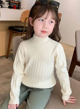 男女童毛衣打底衫2023新款小清新半高领加厚长袖针织条纹软糯卫生