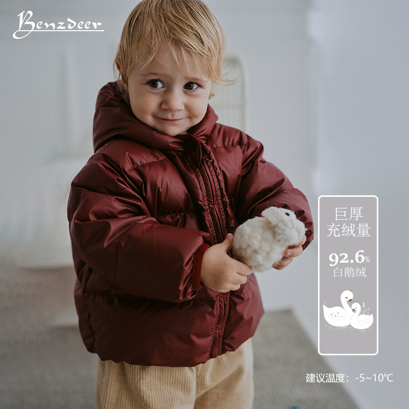 宝宝新年衣服冬季女童红色过年酒红色秋冬婴童儿童外套男童羽绒服
