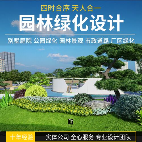 园林景观绿化效果图设计制作别墅室外庭院花园方案彩平鸟瞰图代画