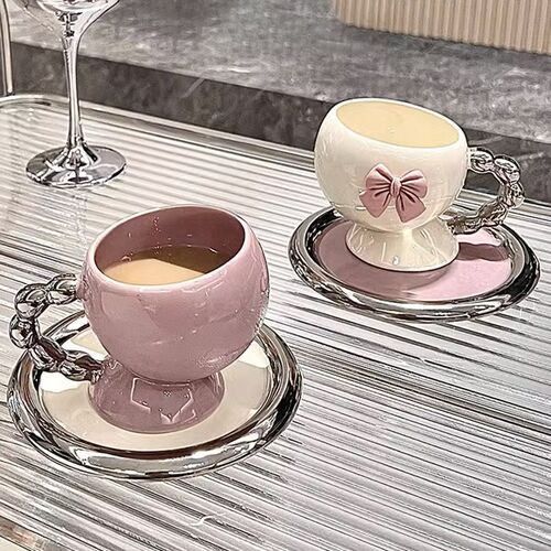 香芋紫陶瓷咖啡杯碟轻奢高档家用喝水杯子高颜值女生精致早餐杯