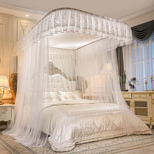 导轨蚊帐家用2023新款 公主高级u型轨道床帘1.8m加密帐纱落地2022